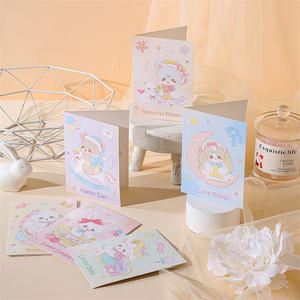 10枚入り 工場卸売 小さな新鮮で創造的な漫画風祝福＆感謝グリーティングカード 転写印刷 光沢ラミネート紙 - Product Image 6