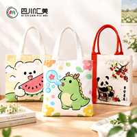 Sac à bandoulière pliable et réutilisable en toile avec longue anse, imprimé personnalisé motif panda kawaii, en gros, en stock HUIMEI