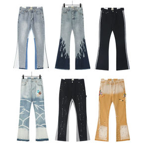 Jeans Apilados Pintados y Lavados Estilo Gallery Dept de Mezclilla para Hombre, Pantalones de Leñador de Retazos Holgados Y2K Acampanados de Talla Grande Tipo Cargo - Product Image 1