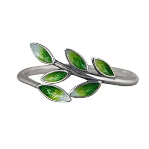 Eleganter Schmuck Grüner Blatt ring Emaille Öl Tropf Farbverlauf Offen Verstellbarer 925er Sterling Silber Ring Rhodinierter Moder ing