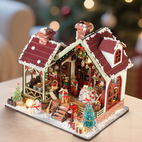 Kit de maison miniature festive de Noël, kit de petite maison en bois, modèle de maison de poupée en bois avec LED, artisanat pour cadeau