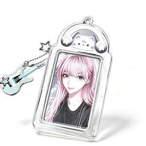 Kpop <span class=keywords><strong>Anime</strong></span> Cartoon 3 Zoll Flexibler PVC-Fotokartenhalter Schlüsselanhänger Niedliche Katze Hase Foto-Display Taschenanhänger mit Gitarrenanhänger - Product Image 1