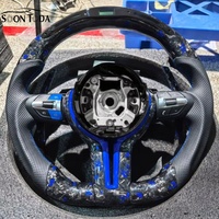 Volant de voiture en fibre de carbone forgée bleu M1 M2 avec LED pour BMW F10 F15 F20 F21 F22 F30 F31 F36 F80 F82 F87 M3 M4 M5 X1 X6 X7