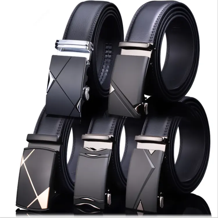 Wholesale leather belt men automatic buckle pure cowhide belt