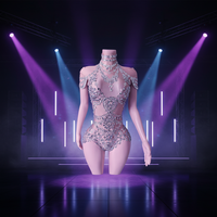 Combinaison scintillante en strass pour femmes, sexy, en maille transparente, costume de danse de performance, chanteuse, danseuse, spectacle, vêtements de scène