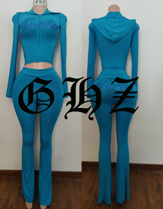 Completo Yoga <span class=keywords><strong>Tuta</strong></span> da Casa con Felpa Corta Regular e Pantaloni a Zampa in Cotone Spandex con Logo Personalizzato in Strass Adatto a Ragazze Alte - Product Image 5