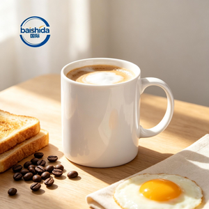 Taza <span class=keywords><strong>de</strong></span> Té <span class=keywords><strong>de</strong></span> Porcelana Blanca <span class=keywords><strong>de</strong></span> 350 ml con Asa Grande, Logotipo Personalizado Multicolor, Reutilizable, Apta para Lavavajillas, Diseño Clásico Ecológico - Product Image 1