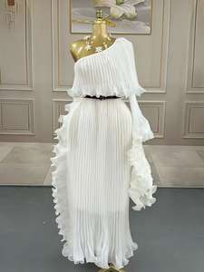 Miyake mode Design robe épaule inclinée couleur unie lâche vêtements pour femmes longueur moyenne robes élégantes 2025 été nouveau - Product Image 3