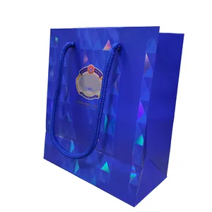 wholesale wine gift paper bags for wine cup small light blue gift bag luxury gift bag with ribbon handle