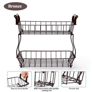 Cuencos apilables decorativos para frutas y verduras, soporte para cesta, de 2 niveles estante de almacenamiento, mesa de alambre de hierro negro de Metal - Product Image 2