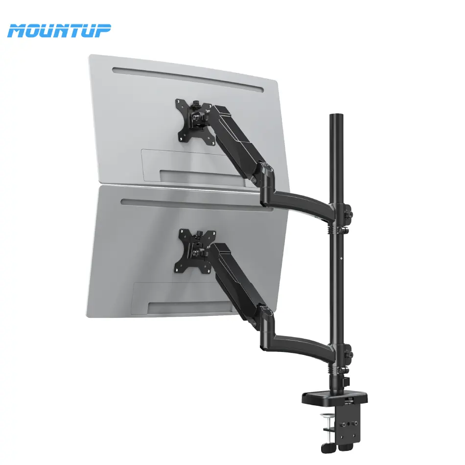 MOUNTUP Jusqu'à 32 Pouces 2 Bras de Moniteur Vertical Double Support de Moniteur Ressort à Gaz Double Support de Moniteur d'Ordinateur