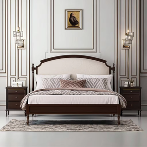 Cama Queen de tablero multicapa de madera maciza de nogal sudamericano de lujo con tapicería de cuero Napa estilo suave para dormitorio - Product Image 1