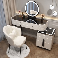 Table de maquillage intelligente pour chambre à coucher, style moderne et simple, multifonctionnelle, avec miroir de rangement en verre et chargement sans fil Bluetooth