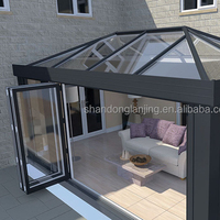 Verre trempé transparent pour véranda en aluminium à toit incliné quatre saisons, rétractable, pour usage hôtelier