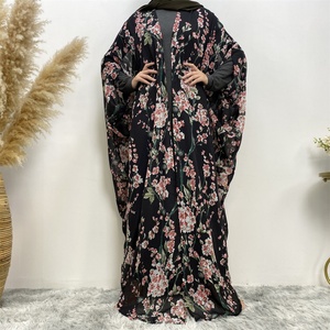1610# Butterfly Sleeve Floral Print Chiffon <b>Cardigan</b> Malaysia Arab Abaya - Product Image 2