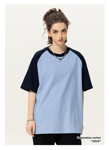 230G Raglan Dài Tay Áo Tinh Khiết Cotton Jersey T-Shirt Kaki Retro Slanted Vai Rắn Màu Sắc Phù Hợp Với Cong HEM Hai Kim - Product Image 3