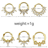 ZUOLA Bijoux de piercing de luxe, anneau segmenté articulé en laiton écologique plaqué or 18 carats avec zircon, forme goutte, couronne, marquise, clicker pour le nez