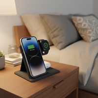Chargeur sans fil portable pliable 3 en 1, station de charge de voyage multi-appareils, station de charge rapide pour iPhone, montre et écouteurs
