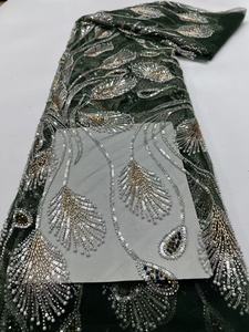 Tissu KC <span class=keywords><strong>de</strong></span> luxe vert <span class=keywords><strong>armée</strong></span> en maille dentelle, tulle brillant orné <span class=keywords><strong>de</strong></span> plumes <span class=keywords><strong>de</strong></span> paon et <span class=keywords><strong>de</strong></span> sequins pour <span class=keywords><strong>tenue</strong></span> <span class=keywords><strong>de</strong></span> banquet <span class=keywords><strong>de</strong></span> mariage à Dubaï - Product Image 6