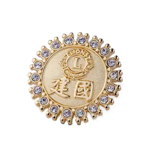 Broche de logotipo 3d em forma de metal, de alta qualidade, personalizado, em forma de diamante, lapela, emblema, strass, lion club, pinos para venda