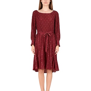 knee length dresses for ladies Faux-Wrap Long Sequin Formal Dress with Long Sleeves Burgundy / Small