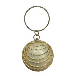 Nuevo Bolso de Noche Retro Europeo-Americano para Mujer, Estilo Clutch Esférico con Incrustaciones de Diamantes, Color Bronceado - Product Image 1