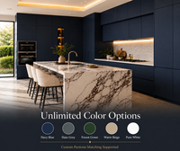 Ensemble d'armoires de cuisine de luxe KEJIA, finition bleu marine mat, avec îlot en marbre de luxe, modulaire, sans poignées