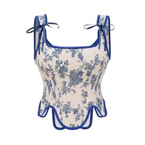 Corset Français à Lacets Top Vintage Grand Imprimé Orchidée Gilet Court <span class=keywords><strong>Bustier</strong></span> Crop <span class=keywords><strong>Dentelle</strong></span> Plié Gilet Blouse Femmes Corset - Product Image 5