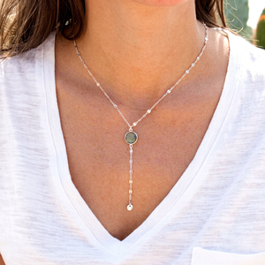 Collier Y en labradorite grise, pierre précieuse naturelle, en argent sterling 925, fait main, pierre de naissance de février, idée cadeau - Product Image 1