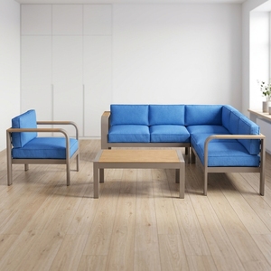 Set Divano Componibile a L Minimalista con Cuscini in Peluche Anti-Sbiadimento per Terrazza e Villa, Struttura Quadrata Stabile, Arredamento Completo per Salotto - Product Image 3