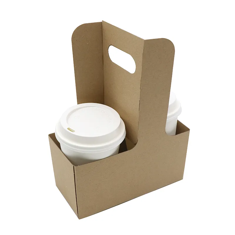 Suporte de copo para café, bandeja de papel Kraft para embalagens, papel biodegradável e reciclável, bandeja descartável para chá e leite, marrom