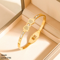 Bracelet jonc creux en forme de cœur et nœud papillon, en acier inoxydable 304/316 plaqué or 18 carats, lisse et brillant, pour femme, mignon et tendance