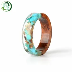 High Quality Epoxy Resin Ring Handmade Clean Ocean Clear Resin Wood Ring for Mens Womens