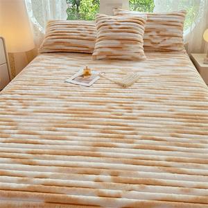 ชุดเครื่องนอนผ้าปู<span class=keywords><strong>เตียง</strong></span>แบบคงที่ผ้ากำมะหยี่สีน้ำตาลหนากันแบคทีเรียที่คลุมที่นอนขนกระต่าย - Product Image 5