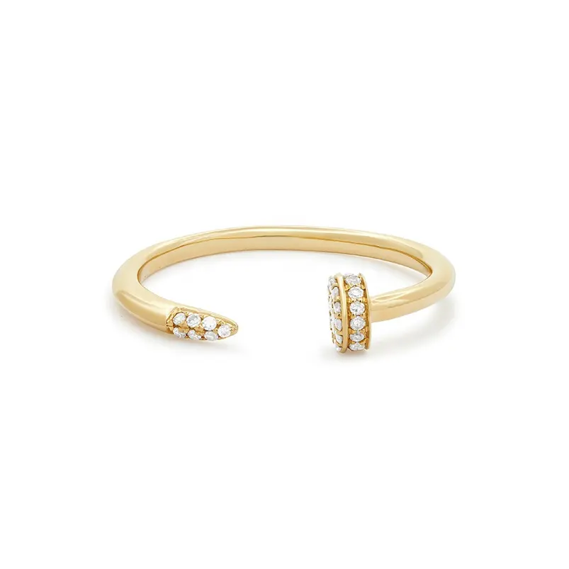 Gemnel New Design 14k Gold Diamond Adjustable Women Finger Rings 925 Sterling Silver Gemstone Rings Zircon Round Claw Setting