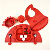Ensemble de 7 pièces d'alimentation pour bébé en silicone motif animaux dinosaures, assiette à succion anti-déversement, vaisselle en silicone de qualité alimentaire pour enfants