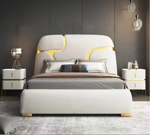Ensemble de chambre à coucher moderne de luxe, lit king size, ensemble de lit en cuir italien de luxe, lit moderne de villa de luxe - Product Image 2