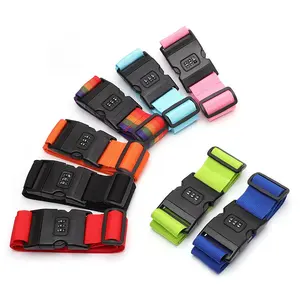 Custom Printed Logo with Plastic TSA Lock Buckle Nylon/polyester Rainbow Suitcase Travel Luggage Strap Belt