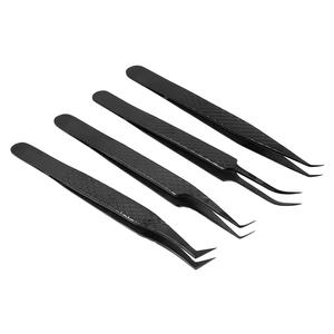 Ensemble de 4 pinces à cils avec poignée diamantée en acier inoxydable, revêtement noir, kit professionnel personnalisable pour extensions de cils - Product Image 5