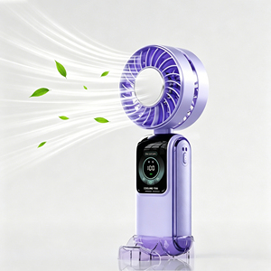 Ventilateur personnel portable rechargeable USB 3-en-1 (cou/bureau/main) avec affichage numérique intelligent, pliable, 3600 mAh - Product Image 1