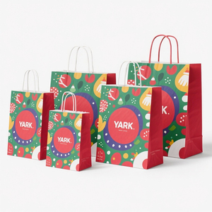Sacs en papier kraft personnalisés avec logo imprimé, écologiques, pour vêtements, cadeaux, shopping, avec poignée - Product Image 1