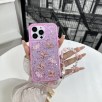 Étui de téléphone antichoc brillant en TPU+PC avec décor papillon et paillettes époxy 3-en-1 pour Oppo Realme 16 5G, Realme 16 Pro Plus 5G, Reno 16 5G