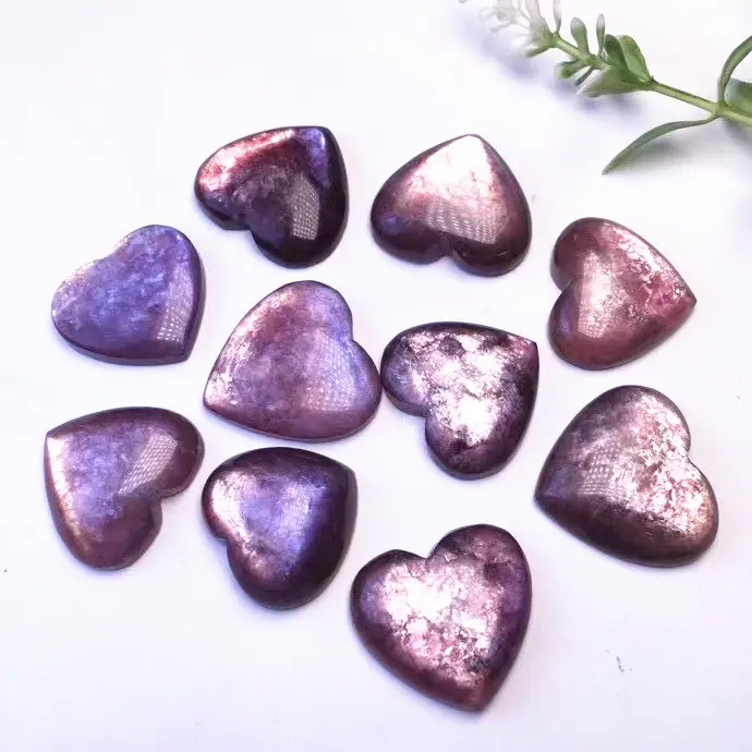 Natural high quality hand carved lepidolite heart healing crystal purple mica heart folk crafts for wedding guest gifts