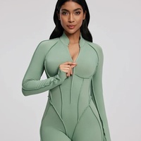 Combinaison de sport Haiyun personnalisée à compression, une pièce, pour yoga, manches longues, dos nu, avec fermeture éclair frontale, pour la gym et le fitness