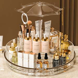 Organisateur de maquillage en plastique de luxe, étagère de coiffeuse, grande capacité, soins de la peau, boîtes à crayons à sourcils, à lèvres, transparentes, cosmétiques de bureau - Product Image 1