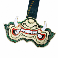 Médaille personnalisée en alliage de zinc 2D plaqué or, émaillée, en forme de masque, pour la course virtuelle Yaksa d'Asie du Sud-Est, récompense double face sur le thème de la culture, pour les finalistes