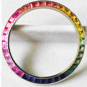 Tùy Chỉnh Sang Trọng Thương Hiệu Cầu Vồng Đá Quý <span class=keywords><strong>Ruby</strong></span> Zircon 40Mm Các Bộ Phận Đồng Hồ Kim Cương Đồng Hồ Bezel Cho <span class=keywords><strong>Rolex</strong></span> Người Đàn Ông Bust Xuống Đồng Hồ Đeo Tay - Product Image 1