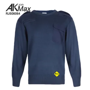 Navy bule sweter rajut kustom klasik untuk pria, pullover wol Taktis ukuran besar untuk musim dingin