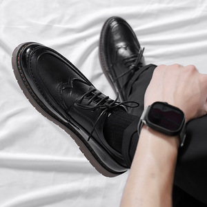 Chaussures de mariage pour hommes printemps/été respirantes à bout rond en cuir véritable à lacets style rétro pour affaires et occasions décontractées - Product Image 3