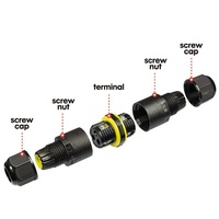 Conector de Cable LED Impermeable de 2, 3 y 4 Pines con Certificación CE, RoHS y VDE, Contactos de Latón, Carcasa de Nailon, Clasificación IP68, Fácil Conexión